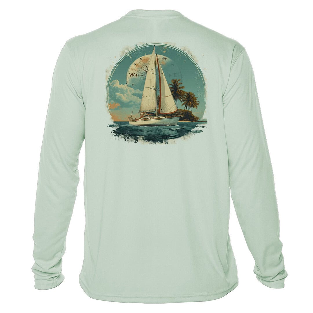UPF 50+ Long Sleeve Sailing Shirt with Tropical Design.