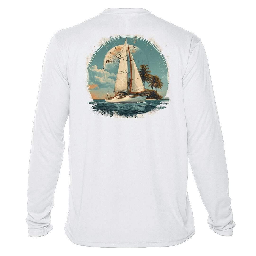 Sunswept sailing shirt with UPF 50+ protection, perfect for island sailing adventures and sun protec.