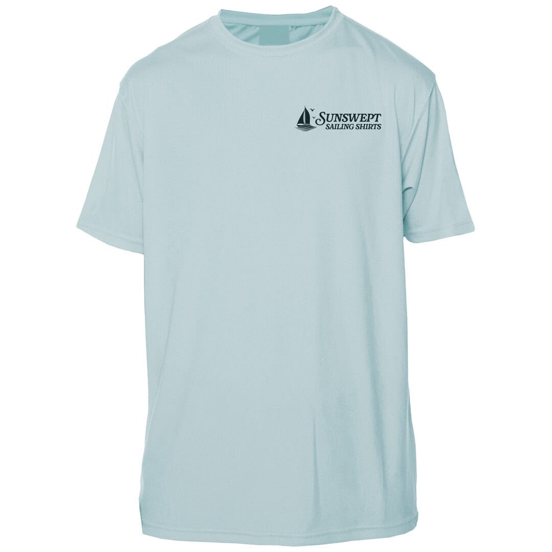 Light blue Sunswept sailing shirts T-shirt with logo, perfect for beach and sailing activities.