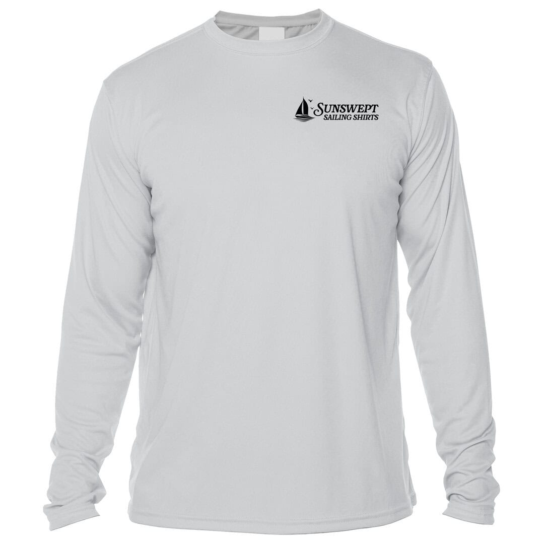 White SunSwept Sailing Shirts long sleeve T-shirt with logo.