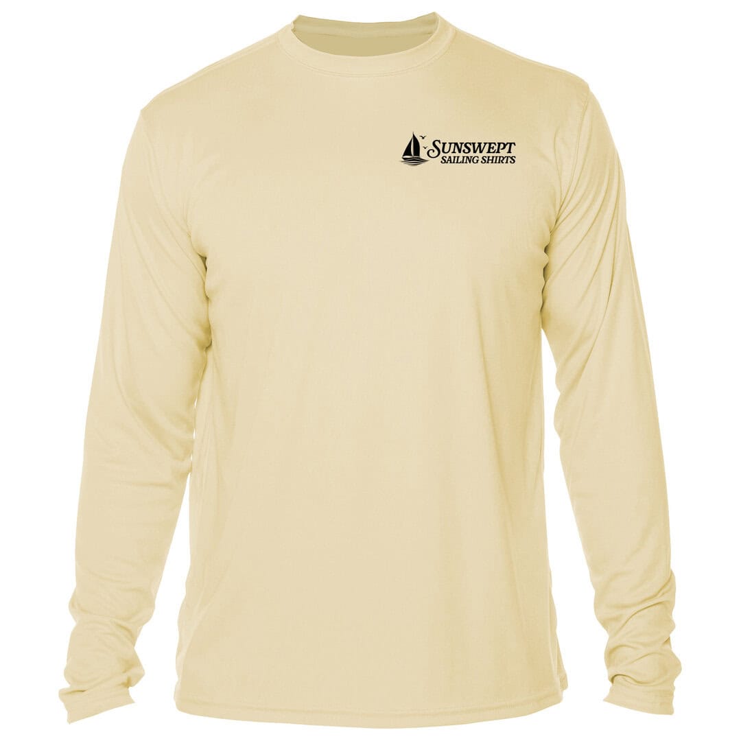 Long sleeve Sunswept sailing shirt in light yellow with logo.
