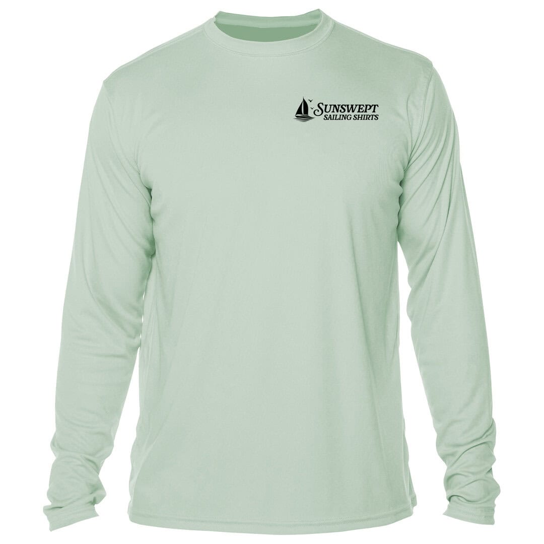 Light green long sleeve sun protection shirt with sailing logo.