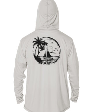 UPF 50+ Tropical Sailboat Hoodie in Pearl Grey.