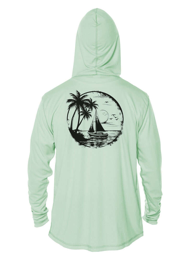 UPF 50+ Tropical Sailboat Hoodie for Sun Protection.