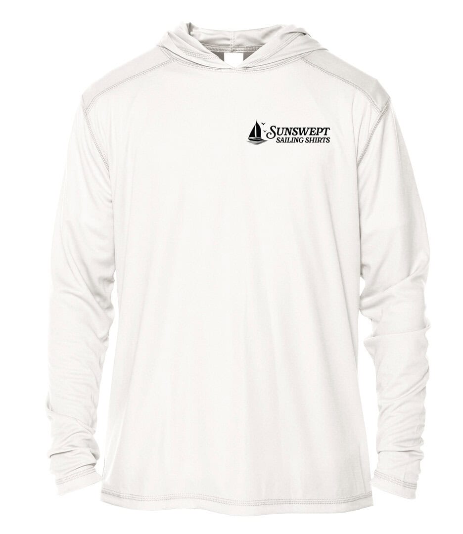White Sunset Sailing Shirts hoodie with logo, perfect for sun protection.