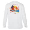 Long sleeve sun shirt with tropical sailboat sunset print, UPF 50+ protection.