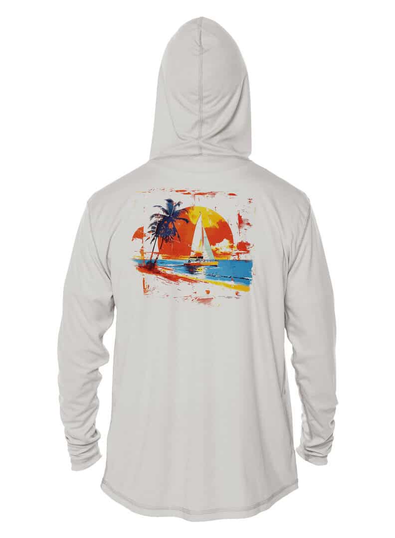UPF 50+ Tropical Sailboat Sunset Hoodie.