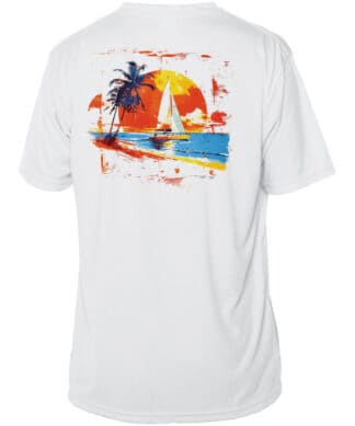 UPF 50+ Tropical Sailboat Sunset T-Shirt.
