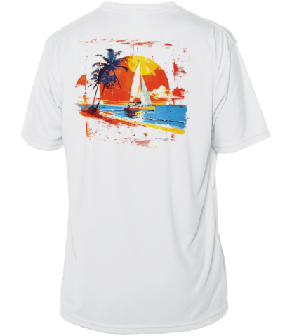 Sunswept Sailing Shirts - Tropical Sailboat Sunset -  UPF 50+ Short Sleeve