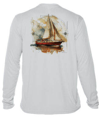 Sunswept Sailing Shirts with vintage sailboat design, UPF 50+ long sleeve for sun protection, Pearl.