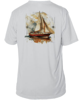 Vintage sailboat sailing shirt with UPF 50+ protection, perfect for sun protection and sailing adven.