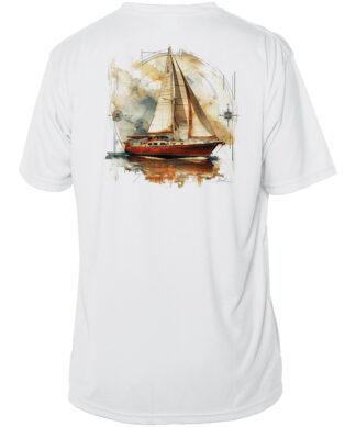 Vintage sailboat sailing shirt with UPF 50+ protection, perfect for sun protection.