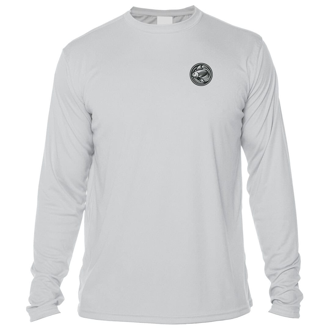White long sleeve sun shirt with Key West logo for sun protection.