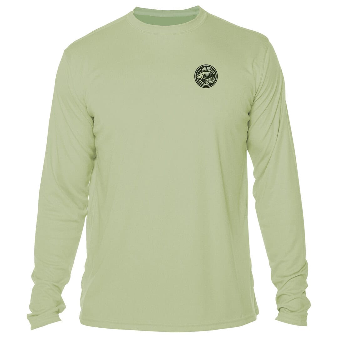 Light green long sleeve sun shirt with Key West logo for sun protection.