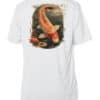 Koi fish illustration on UPF 50+ fishing shirt for sun protection.