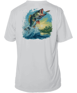 Large Mouth Bass Fishing Shirt - UPF 50+ Short Sleeve, Pearl Grey.