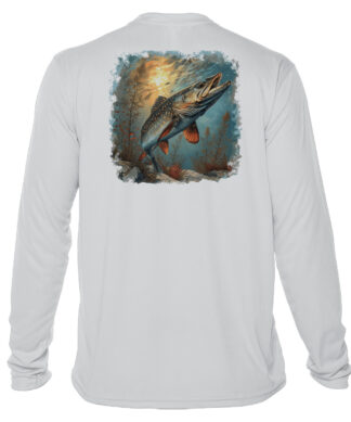 High-quality fishing shirt featuring a Northern Pike design, UPF 50+ sun protection, perfect for ang.