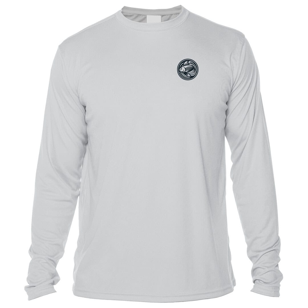 White long-sleeve sun shirt with Key West logo, perfect for beach days.