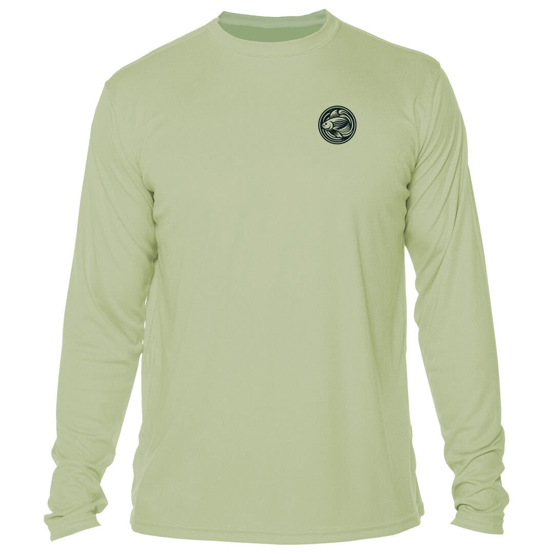 Light green long-sleeve sun shirt with Key West logo for sun protection.