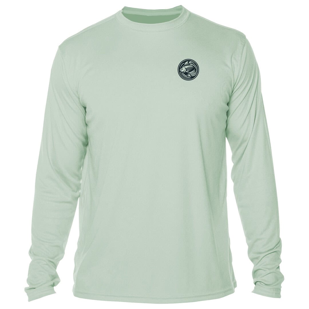 Light green long sleeve sun shirt with Key West logo for sun protection.