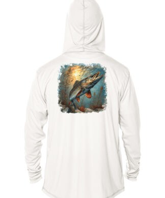 Sun Shirt with Northern Pike Fish Design - UPF 50+ Hoodie for Anglers.