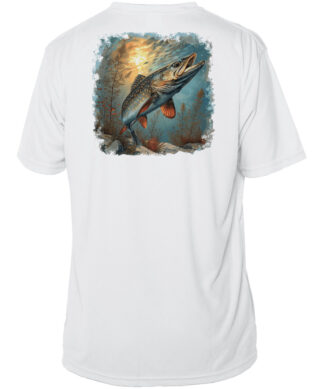 Northern Pike fishing shirt with UPF 50+ protection, perfect for anglers.