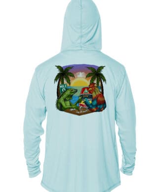 UPF 50+ hoodie featuring a colorful domino design with tropical palm trees in Key West. Perfect for.