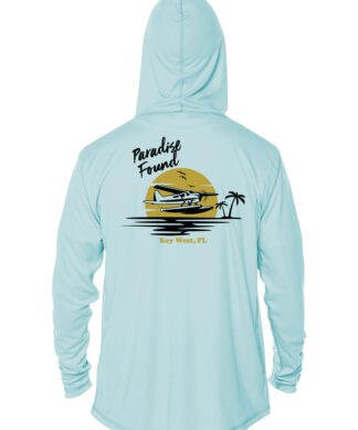 UPF 50+ hoodie featuring a seaplane and palm trees, perfect for sun protection in Key West.