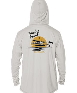 UPF 50+ Pearl Grey Hoodie with Seaplane Design.