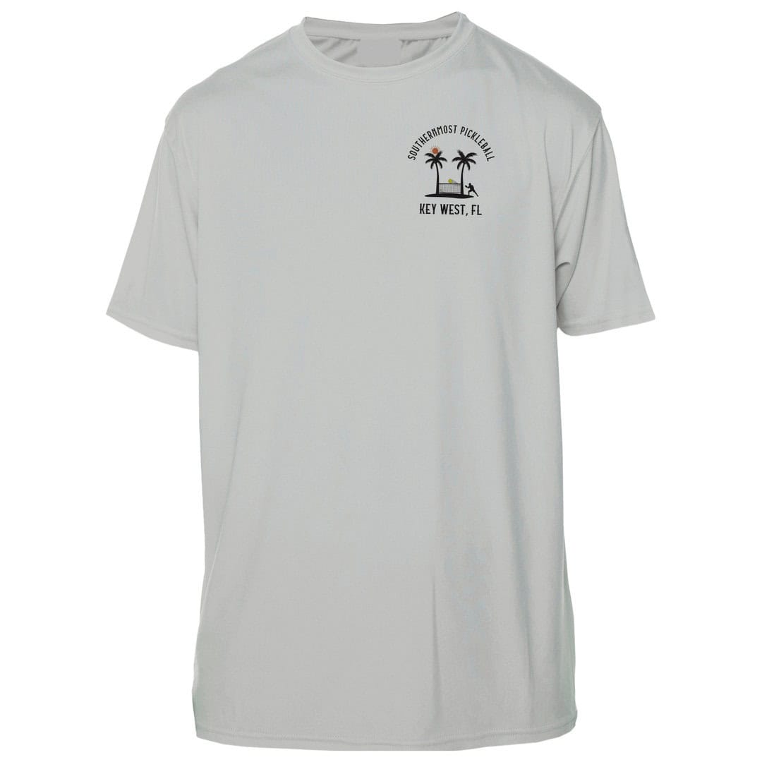 White Key West sun shirt with palm trees and island graphic.