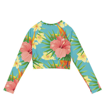 Key West Sun Shirts – Tropical Flowers – UPF 50+ Recycled Long-Sleeve Crop Top - Image 6