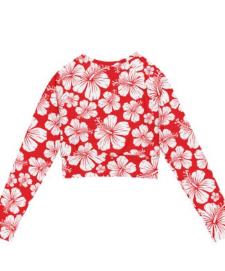 UPF 50+ Recycled Long-Sleeve Crop Top with Hibiscus Print.