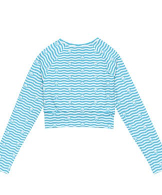 UPF 50+ Recycled Long-Sleeve Crop Top with Palm Wave Design.