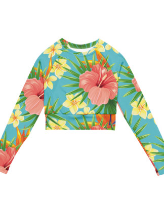 Key West Sun Shirts – Tropical Flowers – UPF 50+ Recycled Long-Sleeve Crop Top