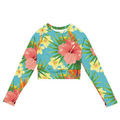 Key West Sun Shirts – Tropical Flowers – UPF 50+ Recycled Long-Sleeve Crop Top