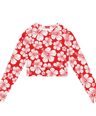 Key West Sun Shirts – White Hibiscus – UPF 50+ Recycled Long-Sleeve Crop Top