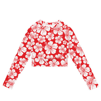 Key West Sun Shirts – White Hibiscus – UPF 50+ Recycled Long-Sleeve Crop Top