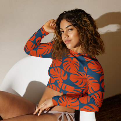 Key West Sun Shirts – Monstera Leaf – UPF 50+ Recycled Long-Sleeve Crop Top - Image 2