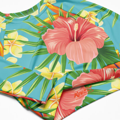 Key West Sun Shirts – Tropical Flowers – UPF 50+ Recycled Long-Sleeve Crop Top - Image 5