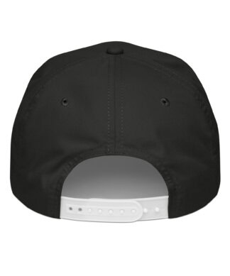 Black golf rope hat with adjustable strap for sun protection.