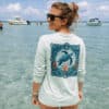 Sun protection long sleeve shirt with turtle design, perfect for beach and outdoor activities.