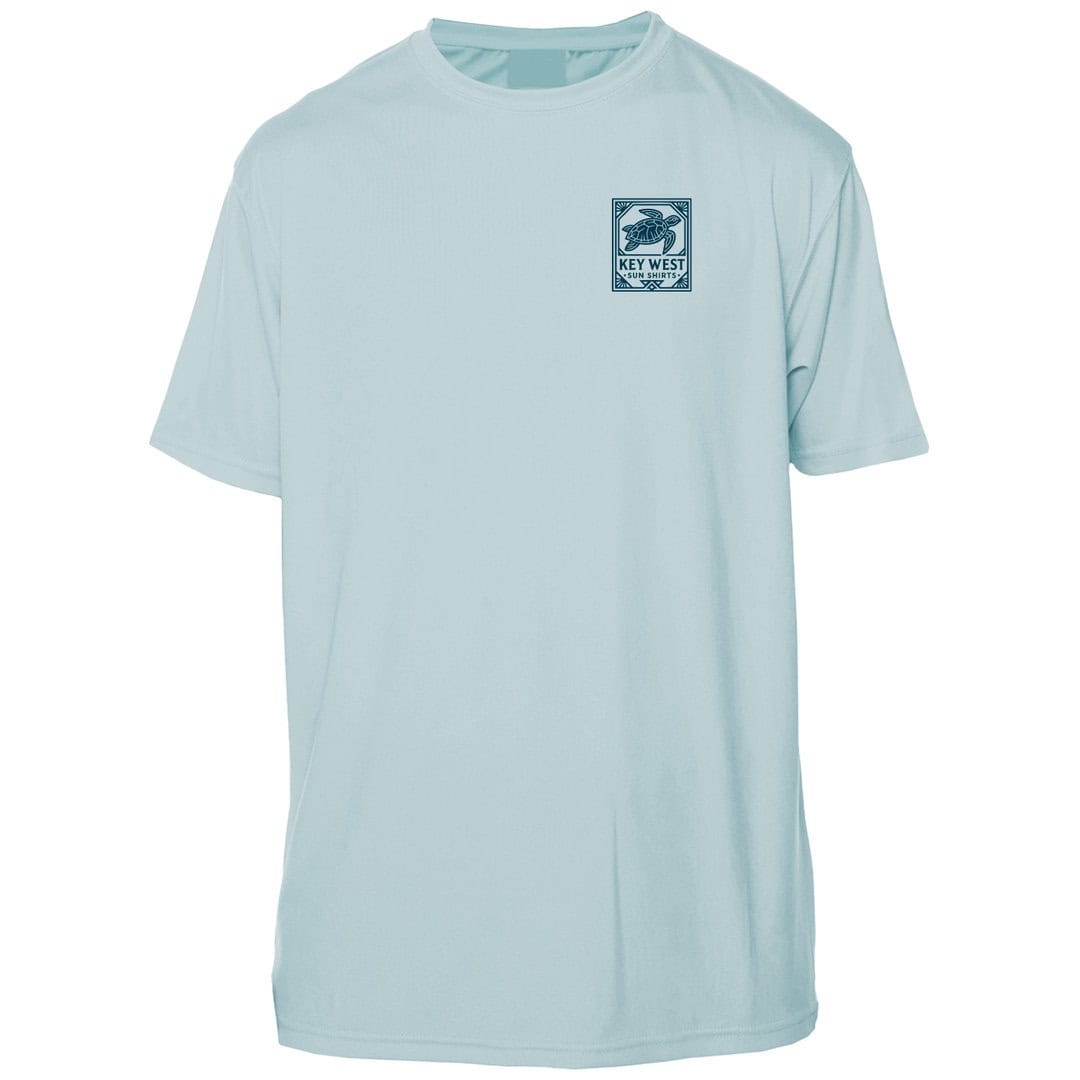 Light blue Key West sun shirt with logo, perfect for beach and outdoor activities.