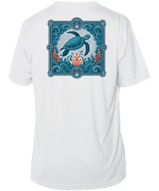 Blue Current Cruiser UPF 50+ Sun Shirt with turtle design for sun protection.