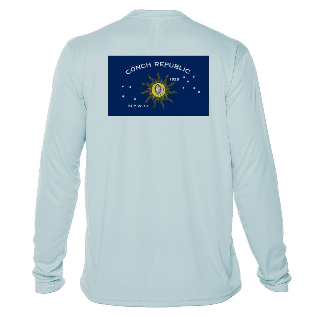 Sun Shirts with Conch Republic logo, UPF 50+ long sleeve, Arctic Blue, XS.