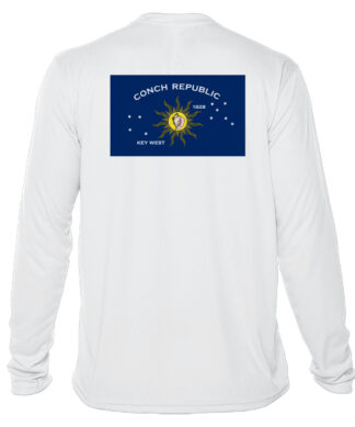 Conch Republic Defender UPF 50+ long sleeve shirt in white, perfect for sun protection in Key West.