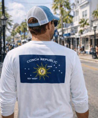 Conch Republic Defender UPF 50+ long sleeve shirt with Conch Republic logo, perfect for sun protecti.