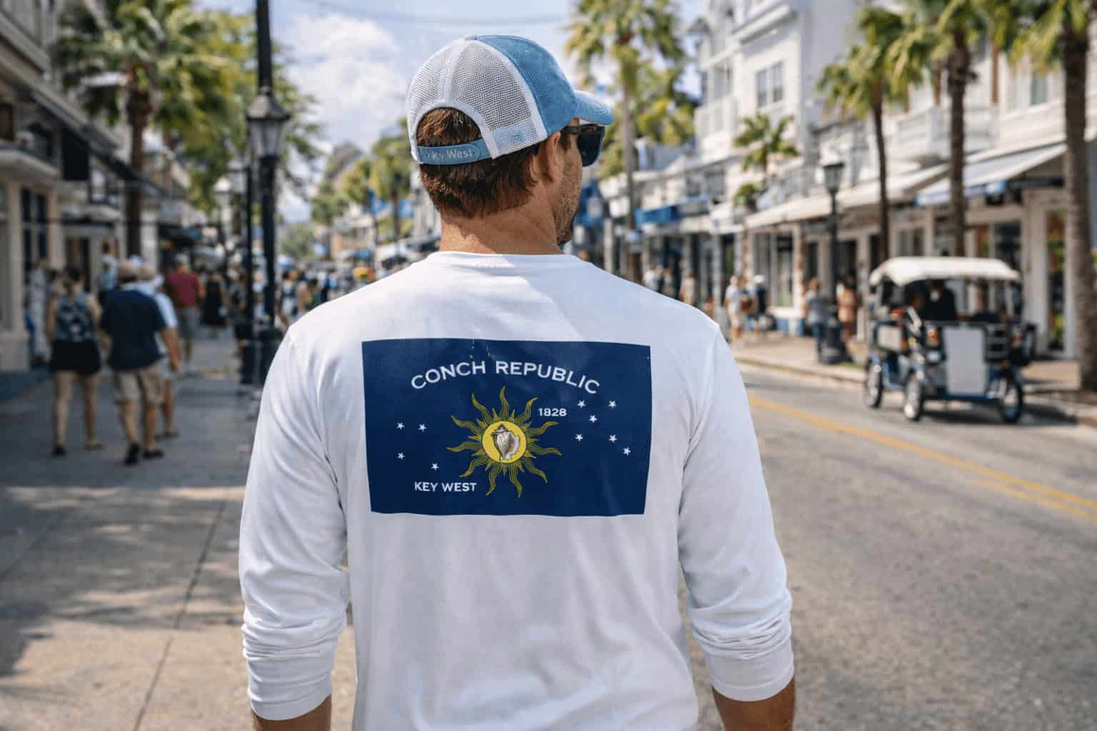 Conch Republic Defender UPF 50+ long sleeve shirt with Conch Republic logo, perfect for sun protecti.