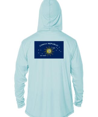 Conch Republic Defender UPF 50+ Hoodie in Arctic Blue, XS, perfect for sun protection.