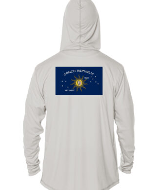 Conch Republic Defender UPF 50+ hoodie with sun and star design, perfect for sun protection in Key W.