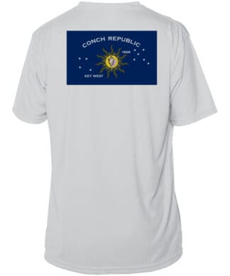 Conch Republic Defender UPF 50+ short sleeve shirt in pearl grey, perfect for sun protection in Key.